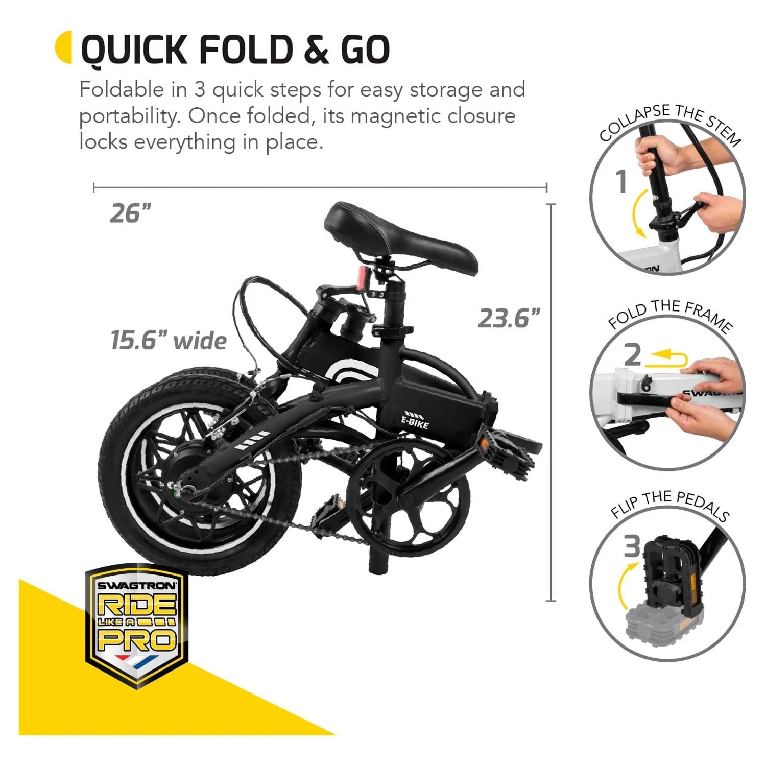 Swagtron Swagcycle EB5 Pro Plus Folding Electric Bike with Pedals T62291