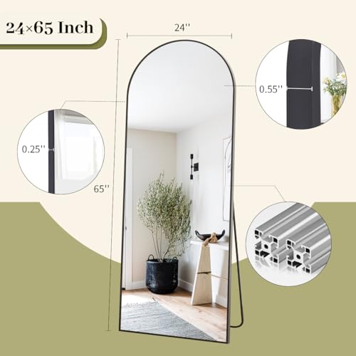 BEAUTYPEAK 65"x24" Arched Full Length Floor Mirror, Black D361