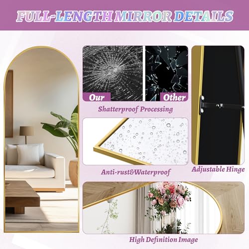 Arched Full Length Floor Mirror 76"x34" Black Freestanding I957