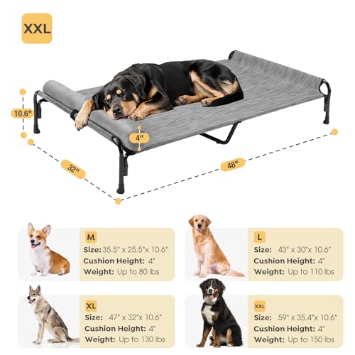 Veehoo Large Elevated Dog Bed, Outdoor Raised Cot with Removable Headrest, Breathable Washable Mesh R9070