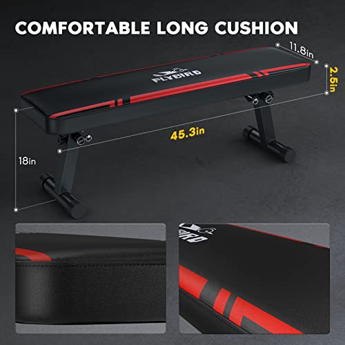 FLYBIRD Flat Bench, Foldable Weight Bench for Strength Training N1742