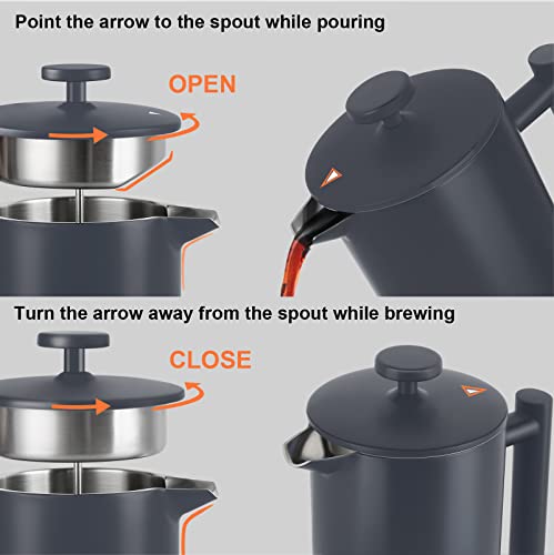 Secura French Press Coffee Maker, 34oz Stainless Steel Insulated, Silver W447
