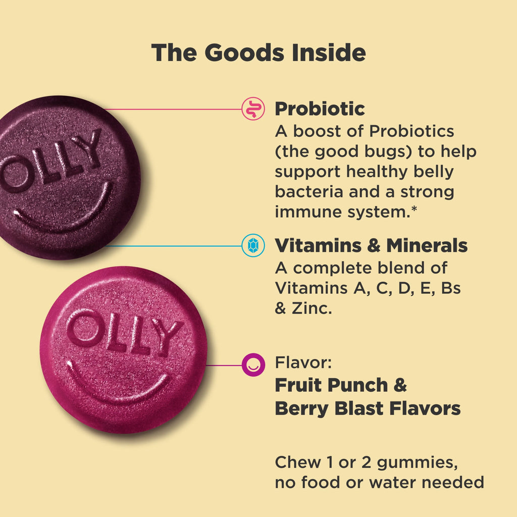 OLLY Kids Multivitamin + Probiotic Gummy, Berry, 100 Ct C887776