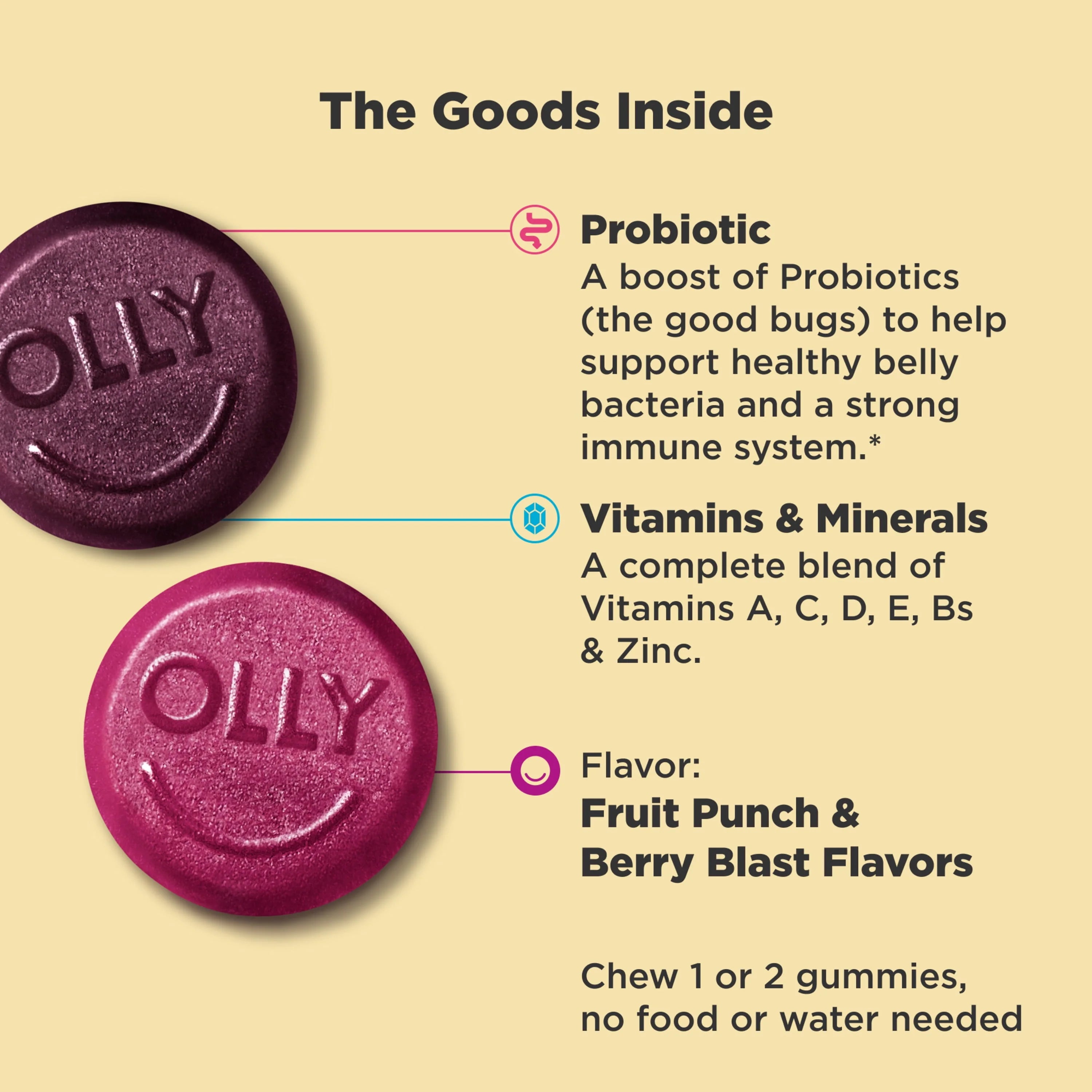OLLY Kids Multivitamin + Probiotic Gummy, Berry, 100 Ct C887776