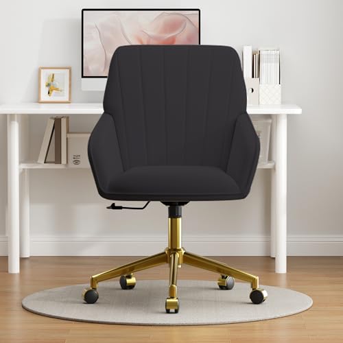 Velvet Home Office Chair with Gold Base, Swivel Desk Chair with Wheels (Cream) Z435471