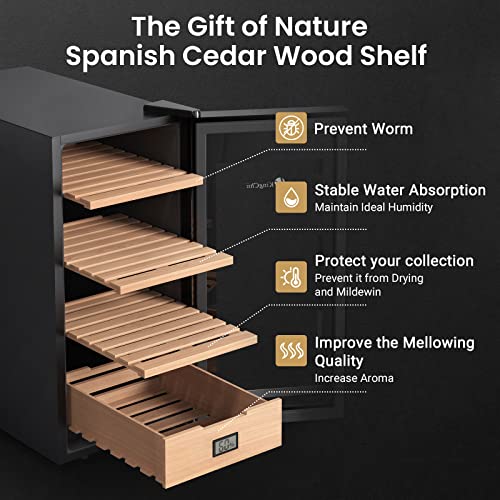 KingChii 16L Electric Cigar Humidor Cabinet with Temperature Control and Spanish Cedar Shelves H300