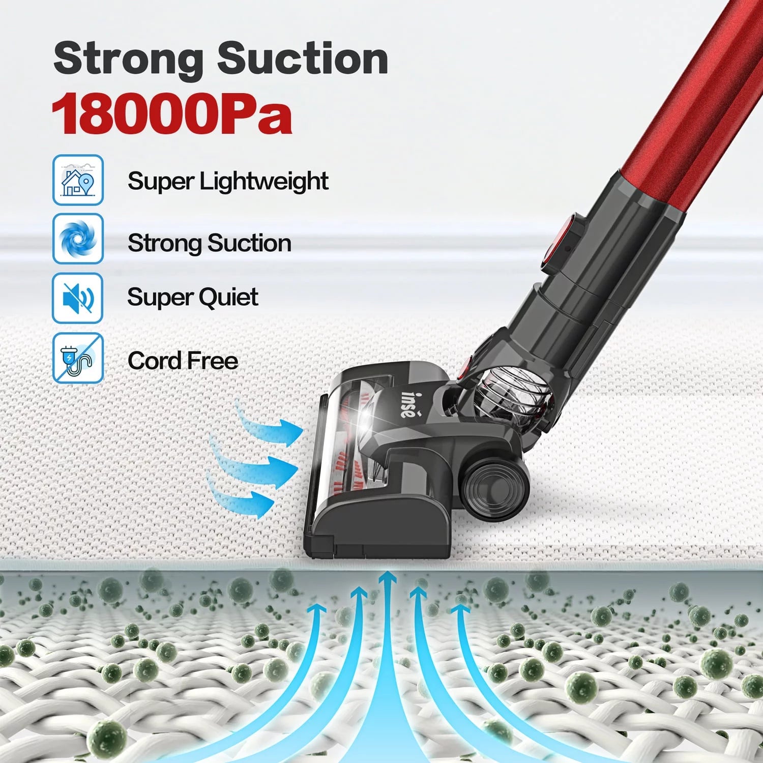 INSE Cordless Vacuum Cleaner, 6-in-1 Rechargeable Stick Vacuum for Home C315