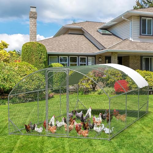 Large Metal Chicken Coop Walk-in Poultry Cage with Waterproof Cover, Double Lockable Doors X5588
