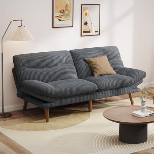 Pipishell Convertible Futon Sofa Bed, 66" Corduroy, Grey L81220