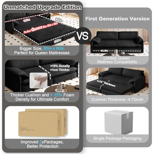 Queen Size Futon Sofa Bed with 2 Pillows, Blue V9731
