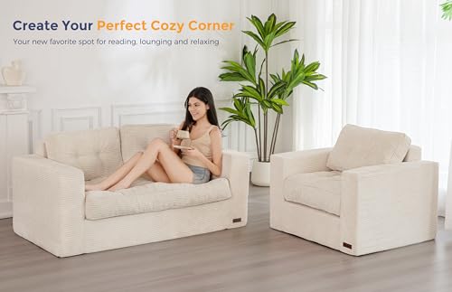 MAXYOYO 3 Seater Boneless Floor Sofa with Tufted Cushion, Beige A96326
