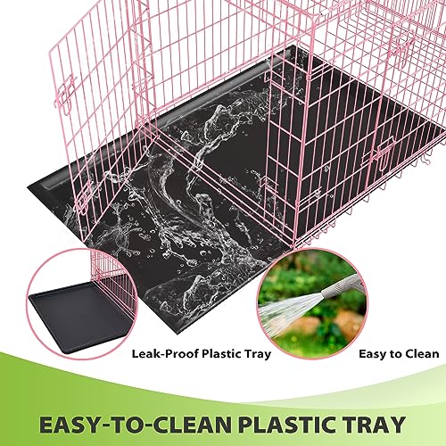 BestPet 42 Inch Folding Metal Wire Dog Crate with Double-Door and Removable Tray O49217