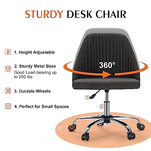 Sweetcrispy Armless Office Chair with Wheels, Adjustable Swivel Task Chair S259576