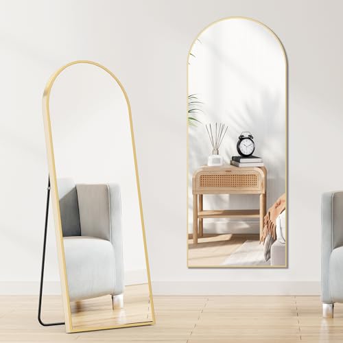 Sweetcrispy 64"x21" Arched Full Length Mirror, Standing or Leaning, Gold U4556