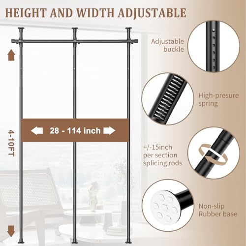 Adjustable No Drilling Room Divider Curtain Rod, Heavy Duty Metal Tension Wall Partition V7920