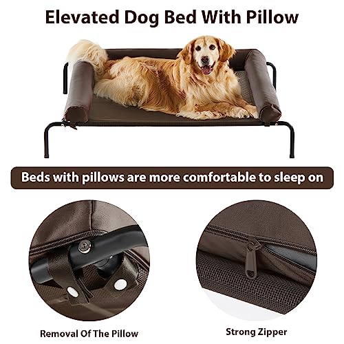 Cooling Elevated Dog Bed for Large Dogs, Waterproof Raised Cot with Headrest, Grey W43220