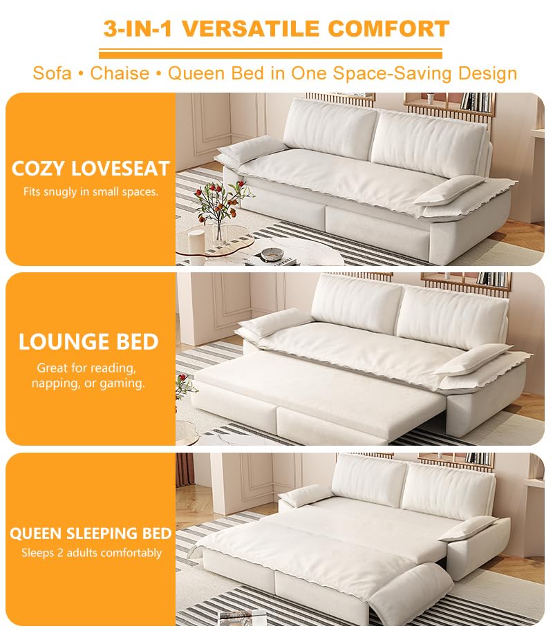 Queen Size Futon Sofa Bed with 2 Pillows, Blue V9731