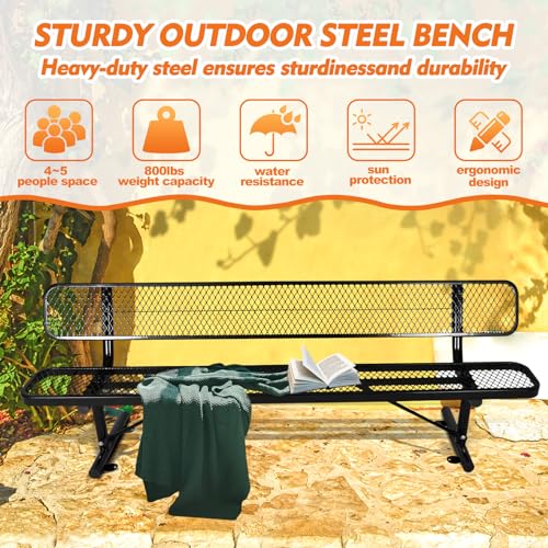 Heavy Duty Outdoor Metal Park Bench with Backrest for Garden Patio Yard K713