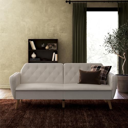 Novogratz Tallulah Memory Foam Futon Convertible Couch, Camel Faux Leather F5939