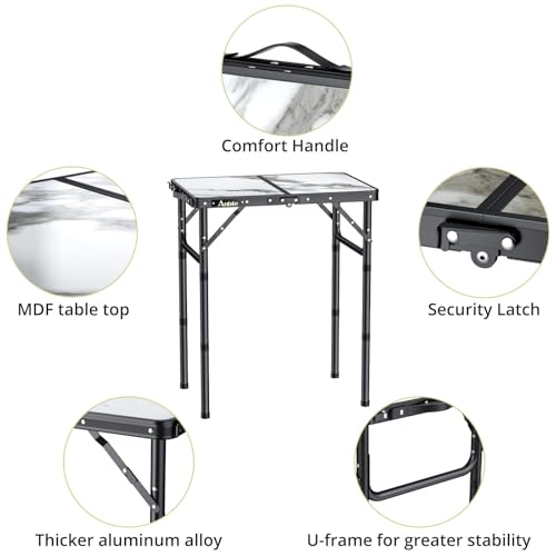 Folding Camping Table with Storage Net, Adjustable Height, Aluminum, Portable C67438