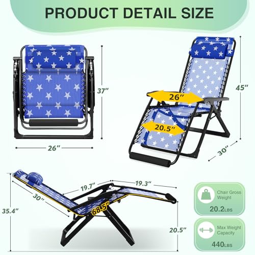 Suteck Zero Gravity Chair Reclining Camping Lounge with Removable Cushion and Cup Holder Z41184