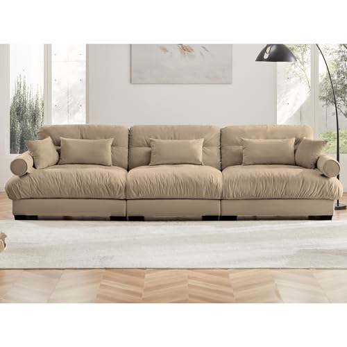 130" Modular Sectional Sofa with Movable Ottoman, Velvet Upholstered, Green Y4976