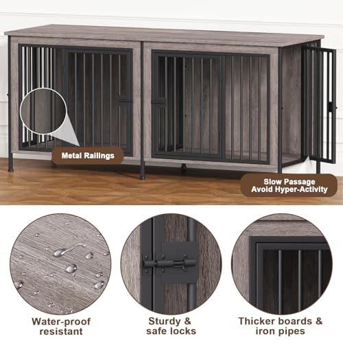 EasyCom XL Wooden Dog Crate Furniture for Medium and Large Breeds, 2 Doors A673