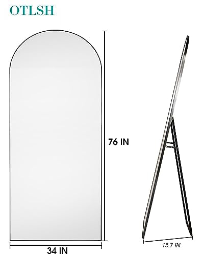 Arched Floor Mirror 58"x18" Full Length with Stand, Aluminum Frame, Black S856658