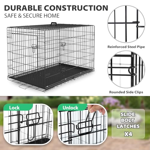 BestPet 42 Inch Folding Metal Wire Dog Crate with Double-Door and Removable Tray O49217