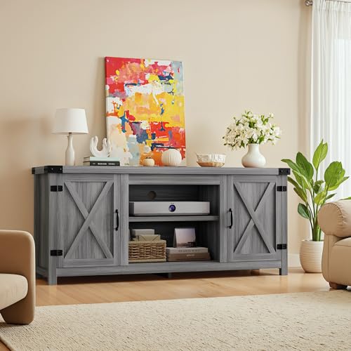 YESHOMY Modern Farmhouse TV Stand for TVs up to 65 Inch, Gray Wash O551446