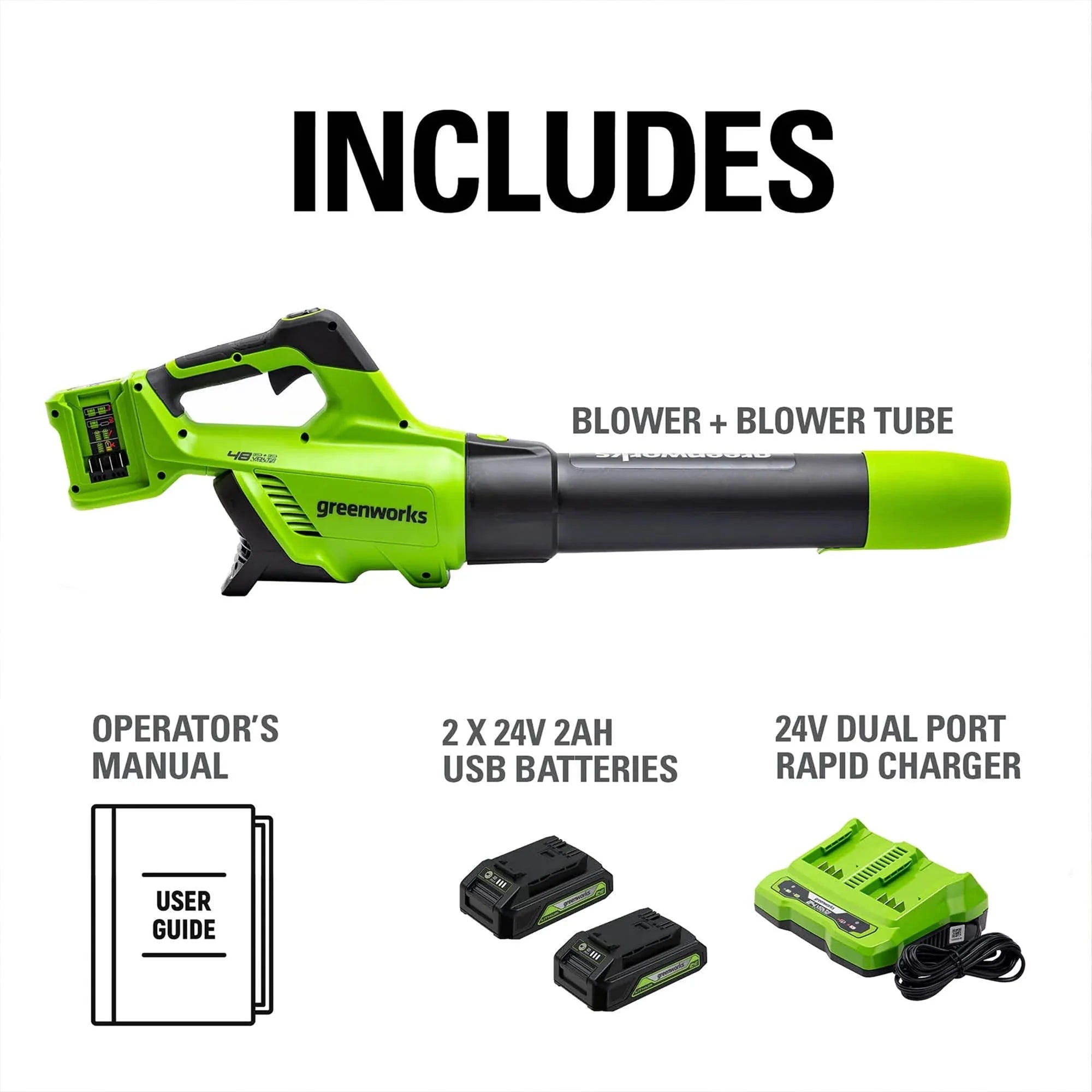 Greenworks 48V Brushless Leaf Blower 515CFM with 2.0Ah Batteries & Charger O7126