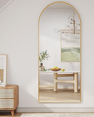 Arched Floor Mirror 58"x18" Full Length with Stand, Aluminum Frame, Black S856658