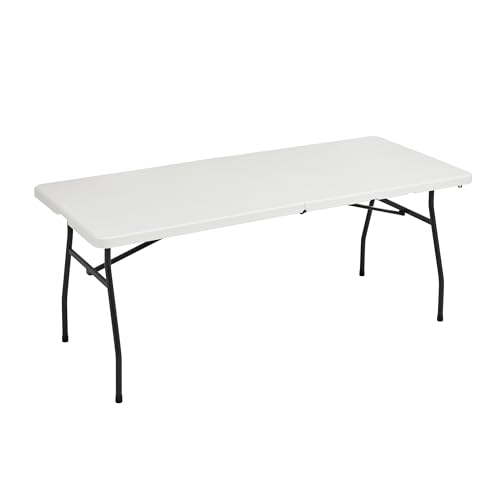 Amazon Basics Heavy Duty Folding Table 6 ft with Carrying Handle, White V552