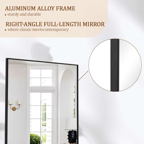 Koonmi Large Full Length Mirror with Stand, Aluminum Alloy Frame, Black G7504