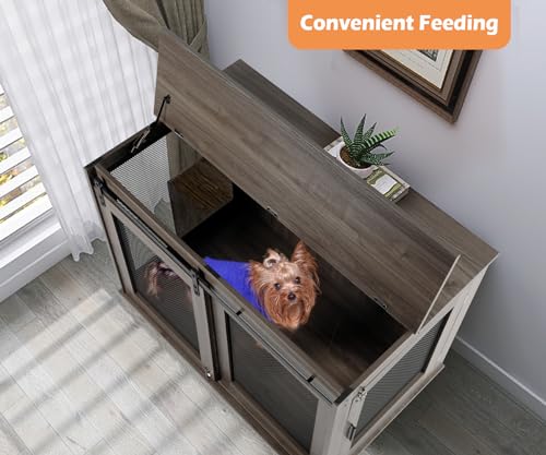 LINLUX 47 Inch XL Wooden Dog Crate Furniture with Sliding Doors and Wheels V980