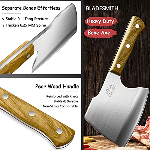 BLADESMITH Meat Cleaver Bone Chopper Knife, 6.3'' Stainless Steel Blade with Pear Wood Handle Q434