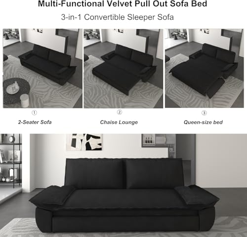 Queen Size Futon Sofa Bed with 2 Pillows, Blue V9731