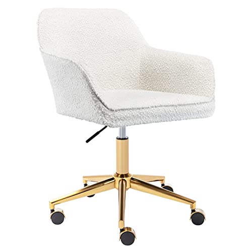 Zesthouse Modern Desk Chair with Wheels, White Swivel Vanity Chair, Boucle Upholstered, Height Adjustable I294