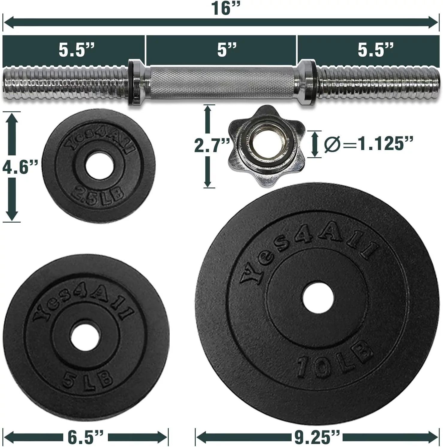 Yes4All 60 lbs Adjustable Dumbbell Set, Cast Iron Pair G3731