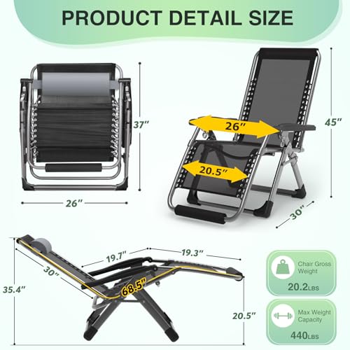 Suteck Zero Gravity Chair Reclining Camping Lounge with Removable Cushion and Cup Holder Z41184