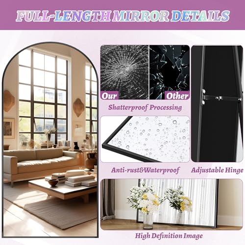 Arched Full Length Floor Mirror 76"x34" Black Freestanding I957