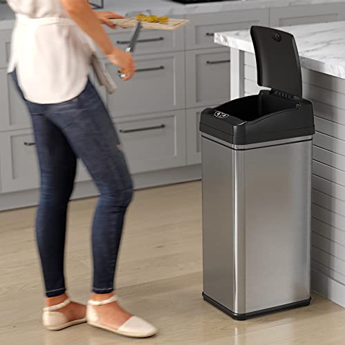 iTouchless 13 Gallon Stainless Steel Automatic Kitchen Trash Can with Lid and Odor Filter G12862