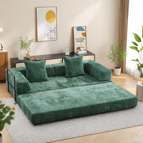 Corduroy Floor Sofa Bed with Backrest, Armrest and 2 Pillows, Dark Gray L776530