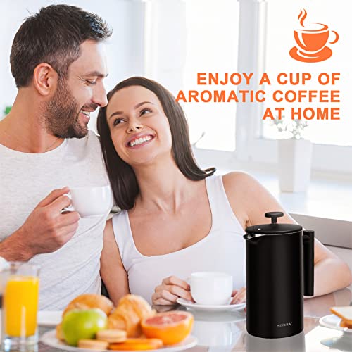 Secura French Press Coffee Maker, 34oz Stainless Steel Insulated, Silver W447