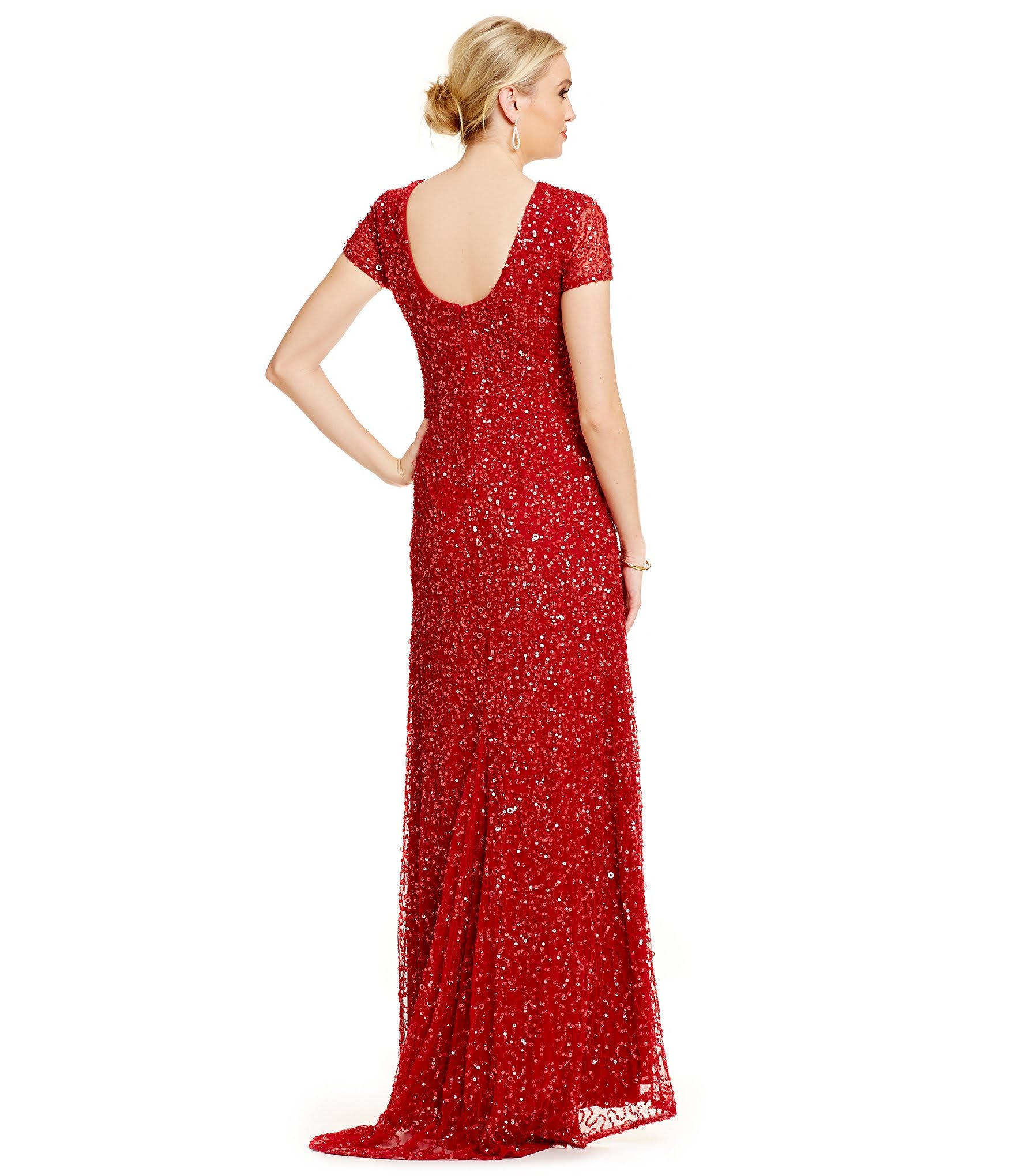 Adrianna Papell Scoop Back Sequin Gown, Blush, Size 2 B249808