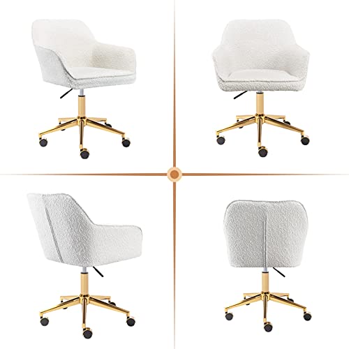 Zesthouse Modern Desk Chair with Wheels, White Swivel Vanity Chair, Boucle Upholstered, Height Adjustable I294