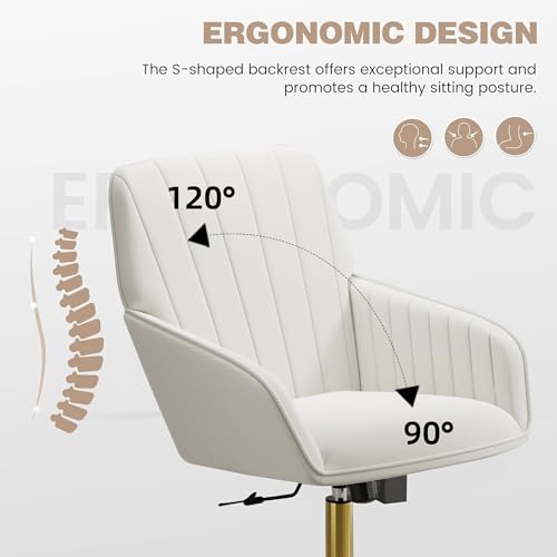 Velvet Home Office Chair with Gold Base, Swivel Desk Chair with Wheels (Cream) Z435471
