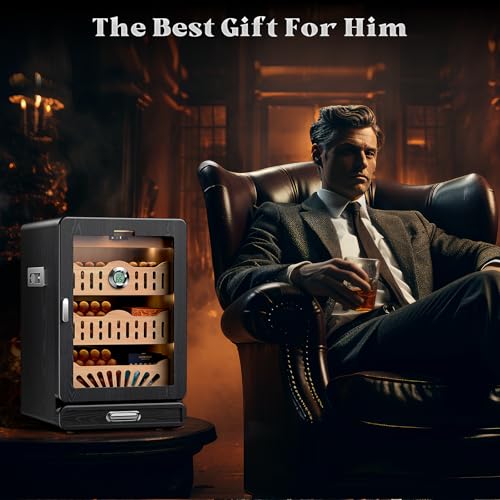 Glass Top Tabletop Cigar Humidor Cabinet with Spanish Cedar Tray, Black J2413