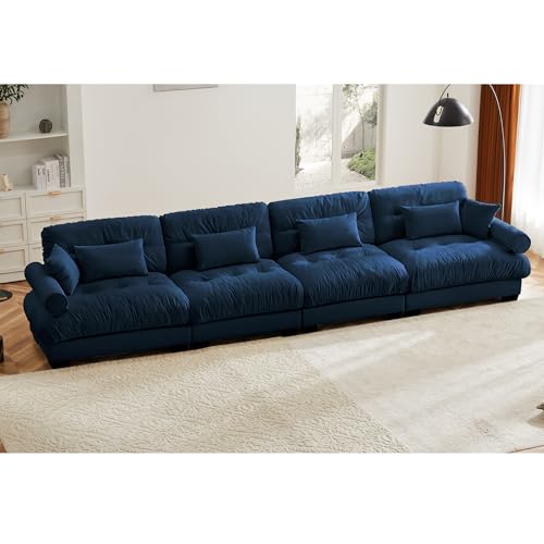 130" Modular Sectional Sofa with Movable Ottoman, Velvet Upholstered, Green Y4976