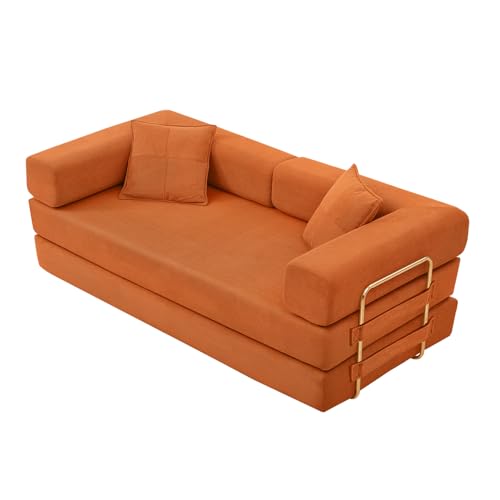 4-in-1 Folding Convertible Sofa Bed, 78 Inch Corduroy Loveseat Sleeper, Beige Y504328